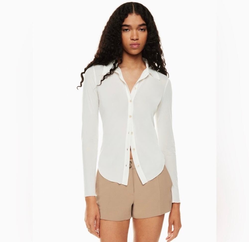 Aritzia Wilfred Pose Long Sleeve Semi-Sheer Button Down Shirt Cream Size Small